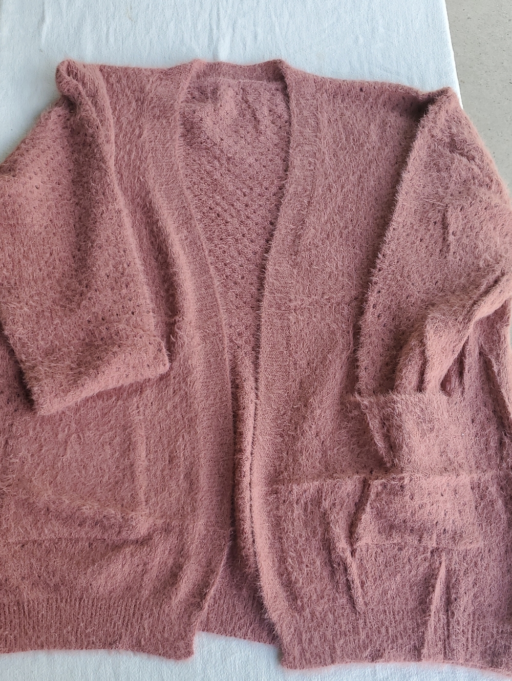 Source Unknown Fuzzy Open-Front Cardigan - Mauve Pink